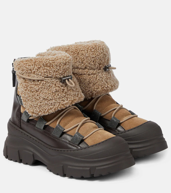  Brunello Cucinelli Brunello Cucinelli Shearling-lined Suede Ankle Boots 