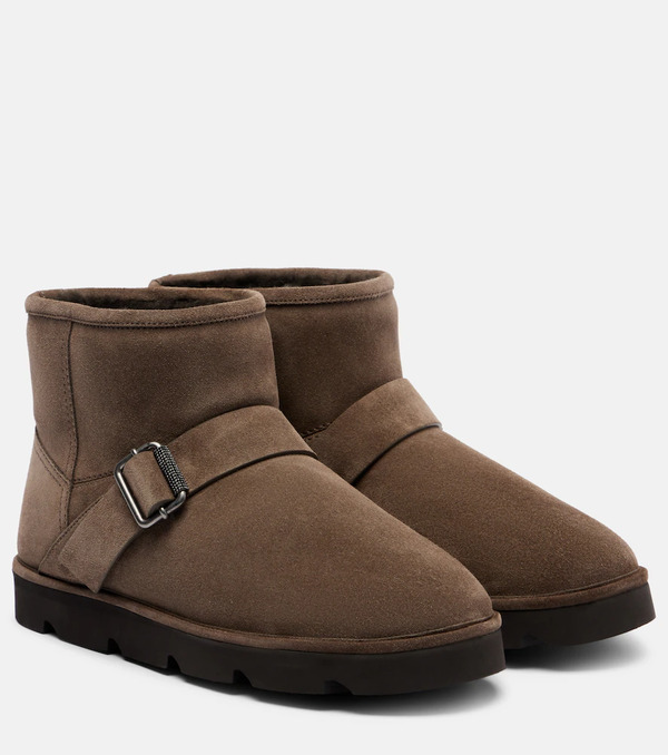  Brunello Cucinelli Brunello Cucinelli Shearling-lined Suede Ankle Boots 