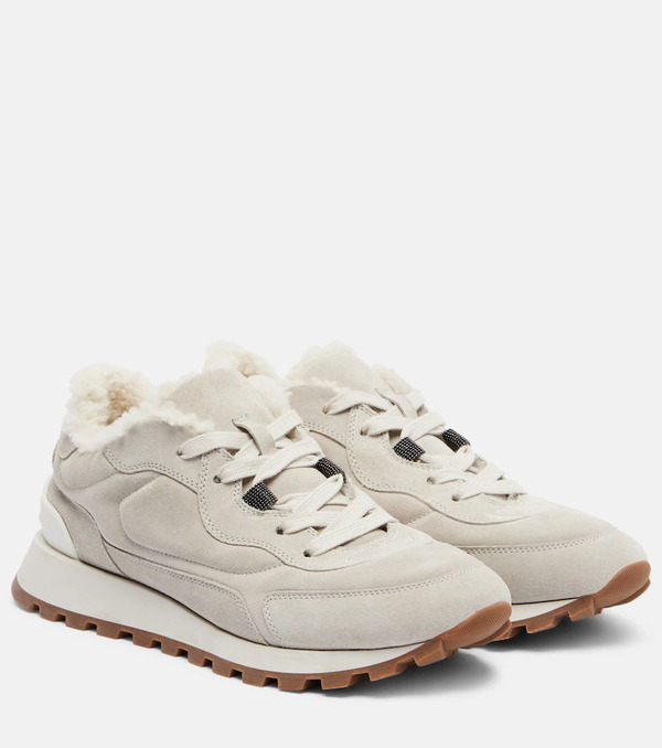  Brunello Cucinelli Brunello Cucinelli Shearling-lined Suede Low-top Sneakers 