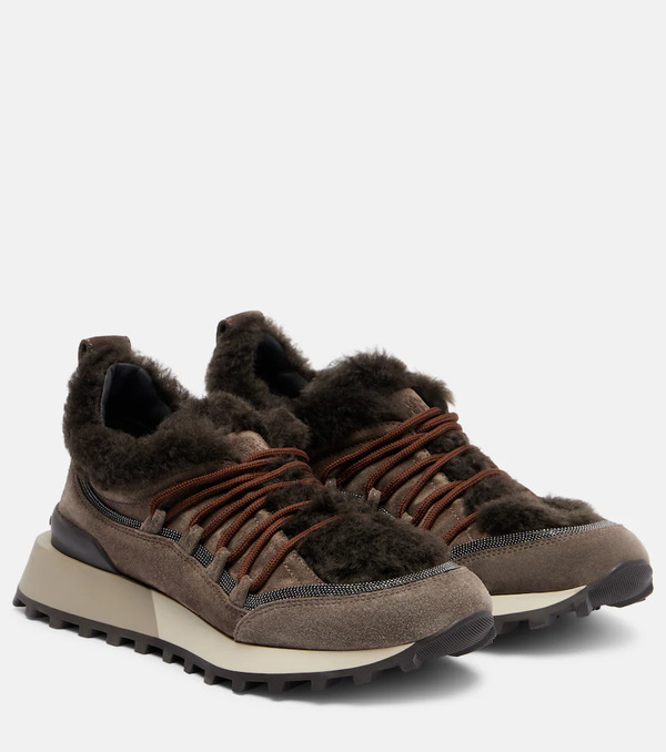  Brunello Cucinelli Brunello Cucinelli Shearling-lined Suede Low-top Sneakers 