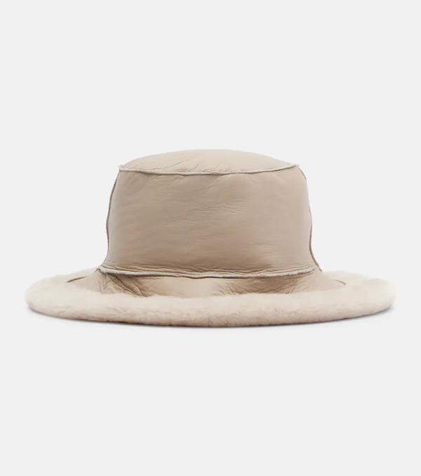  Brunello Cucinelli Brunello Cucinelli Shearling-trimmed Leather Boater Hat 