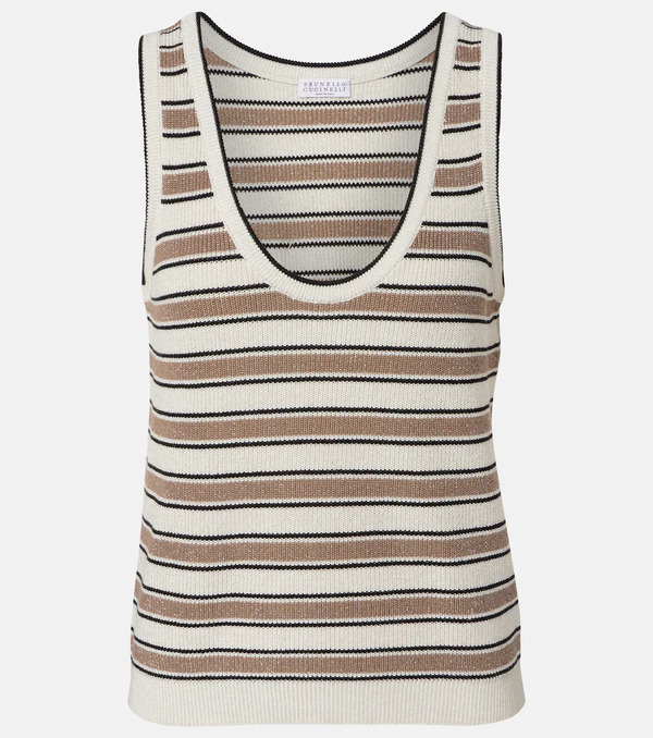  Brunello Cucinelli Brunello Cucinelli Striped Cotton-blend Top 