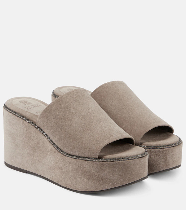  Brunello Cucinelli Brunello Cucinelli Suede Platform Slides 