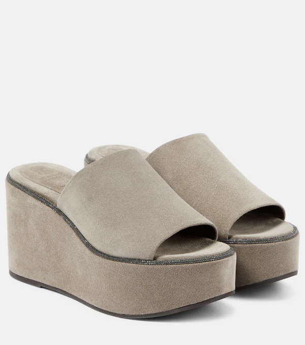  Brunello Cucinelli Brunello Cucinelli Suede Platform Slides 