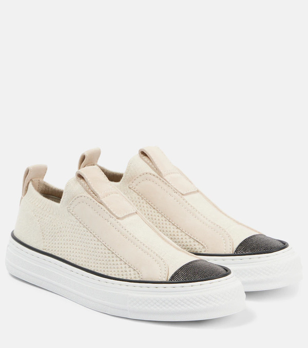 Brunello Cucinelli Brunello Cucinelli Suede-trimmed Canvas Sneakers 