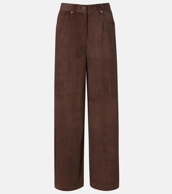  Brunello Cucinelli Brunello Cucinelli Suede Wide-leg Pants 