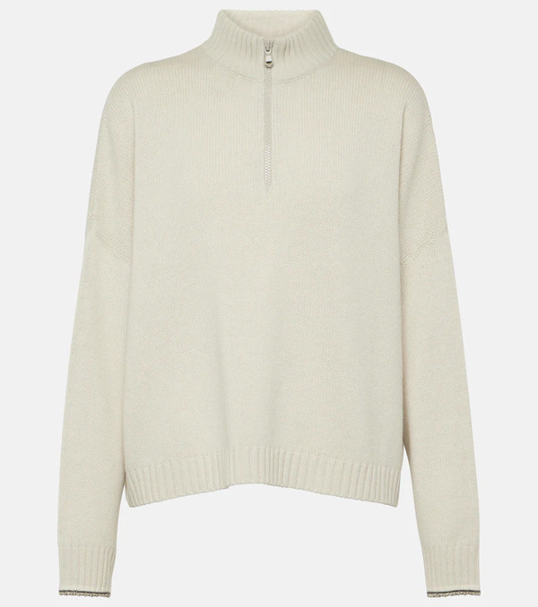  Brunello Cucinelli Brunello Cucinelli Wool, Cashmere, And Silk Half-zip Sweater 