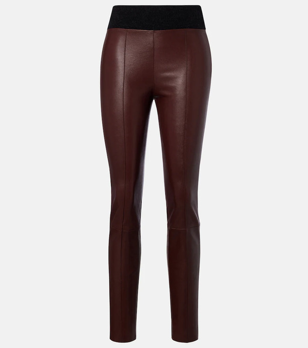  Brunello Cucinelli Brunello Cucinelli Wool-trimmed Leather Slim Pants 
