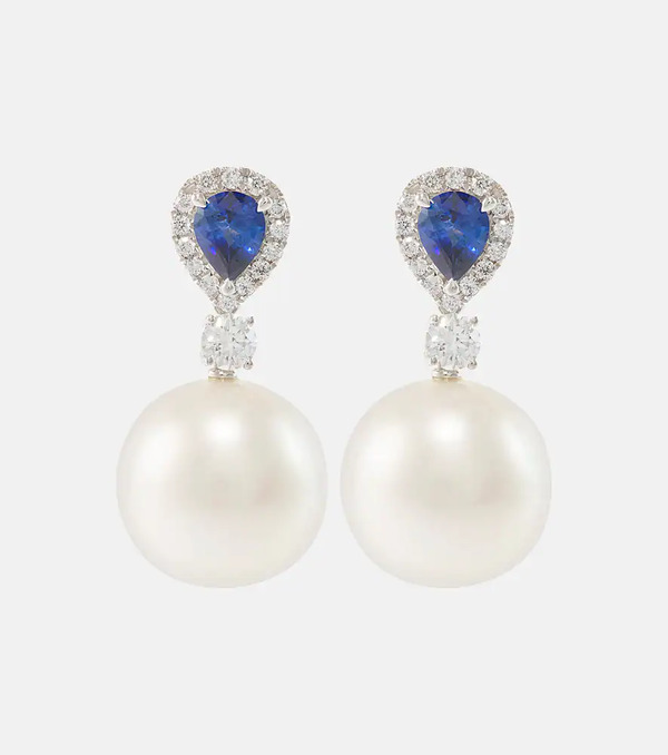  Bucherer Fine Jewellery Bucherer Fine Jewellery Romance 18kt White Gold Earrings With Sapphires, Diamonds, And Pearls 