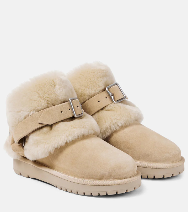  Burberry Burberry Shearling-trimmed Suede Ankle Boots 