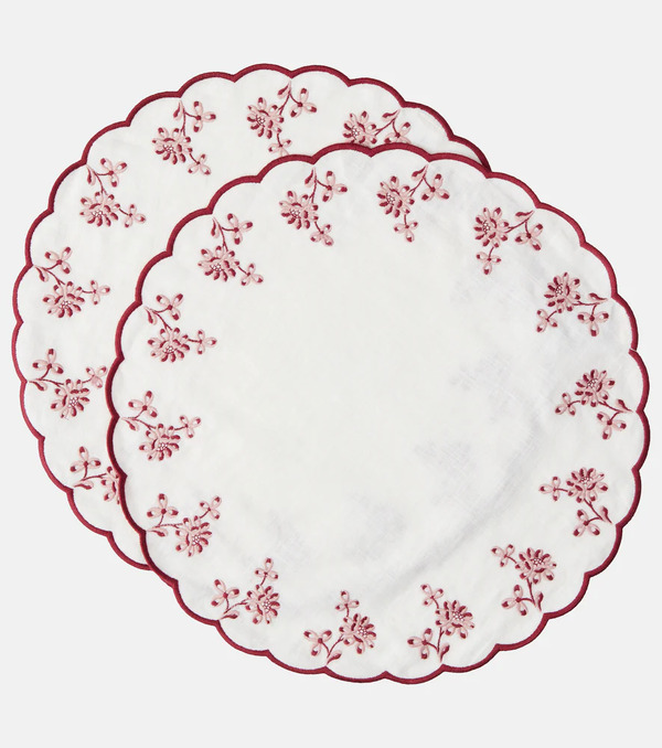  Cabana Cabana Botanica Set Of 2 Embroidered Linen Placemats 