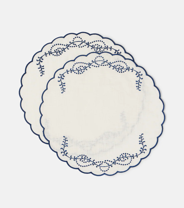  Cabana Cabana Set Of 2 Embroidered Linen Placemats 