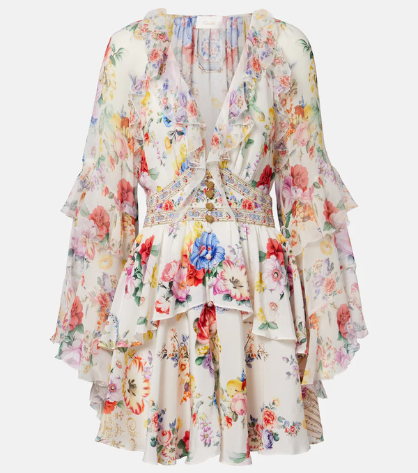  Camilla Camilla Embellished Floral Ruffled Silk Minidress 