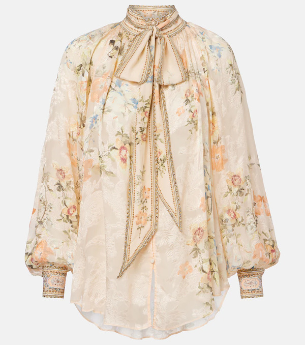  Camilla Camilla Embellished Floral Tie-neck Silk-blend Blouse 