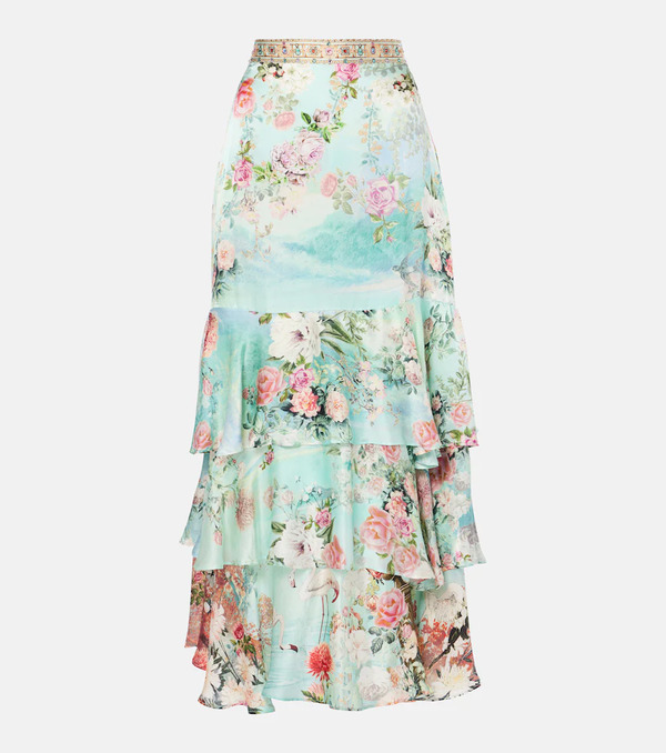  Camilla Camilla Ruffled Tiered Silk Maxi Skirt 