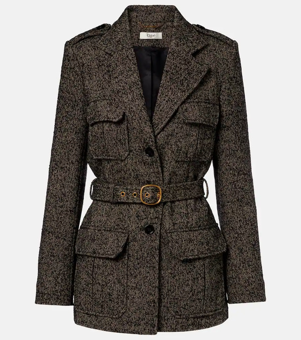  Chloe Chloe Belted Herringbone Wool-blend Coat 
