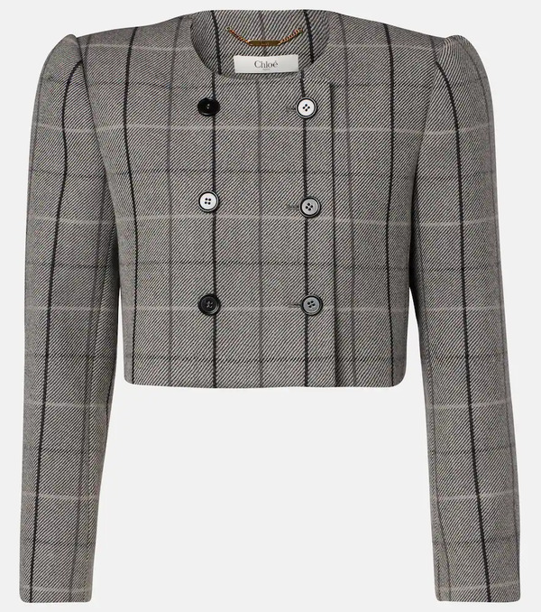  Chloe Chloe Checked Cropped Wool Jacket 