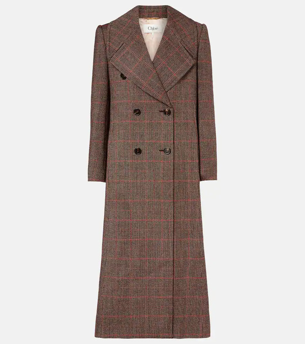  Chloe Chloe Checked Double-breasted Virgin Wool Coat 