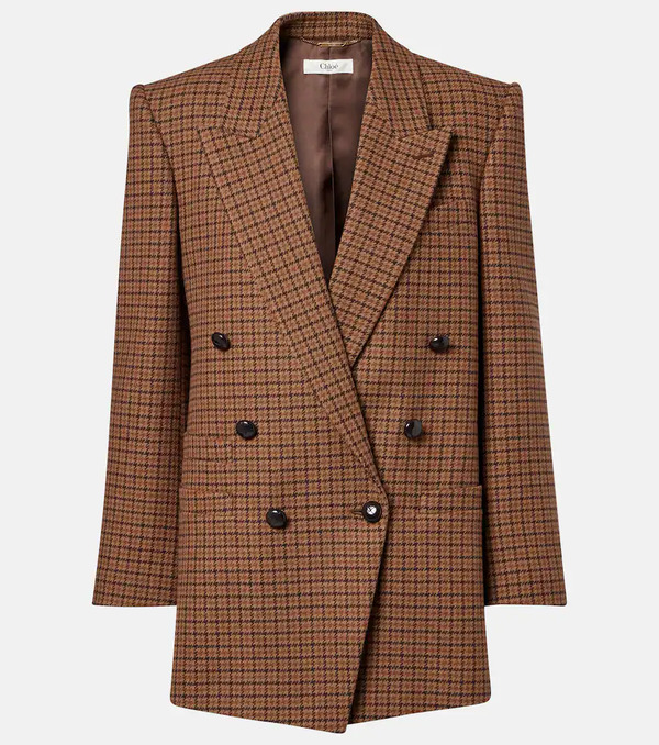  Chloe Chloe Checked Double-breasted Wool-blend Blazer 