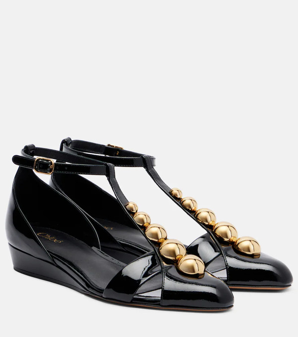  Chloe Chloe Cleia Studded Patent Leather Wedges 