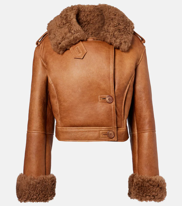  Chloe Chloe Cropped Shearling-trimmed Leather Jacket 
