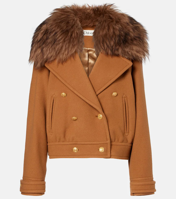  Chloe Chloe Cropped Shearling-trimmed Wool-blend Coat 