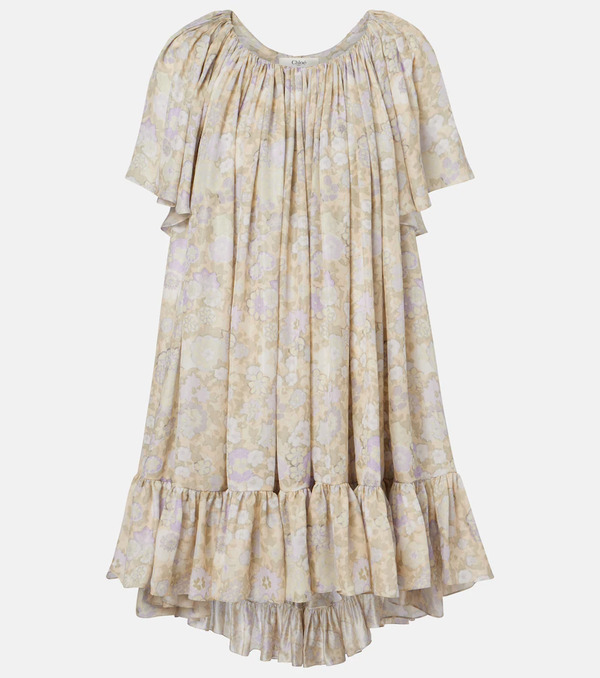  Chloe Chloe Floral Ruffled Silk Charmeuse Minidress 