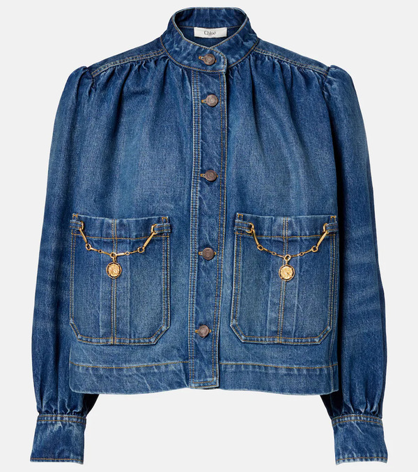  Chloe Chloe Gathered Embellished Denim Jacket 