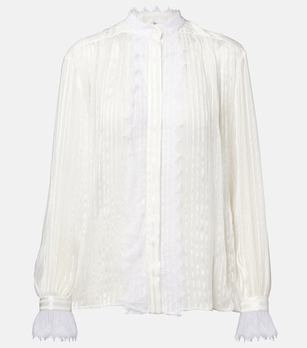  Chloe Chloe Gathered Lace-trimmed Silk Blouse 