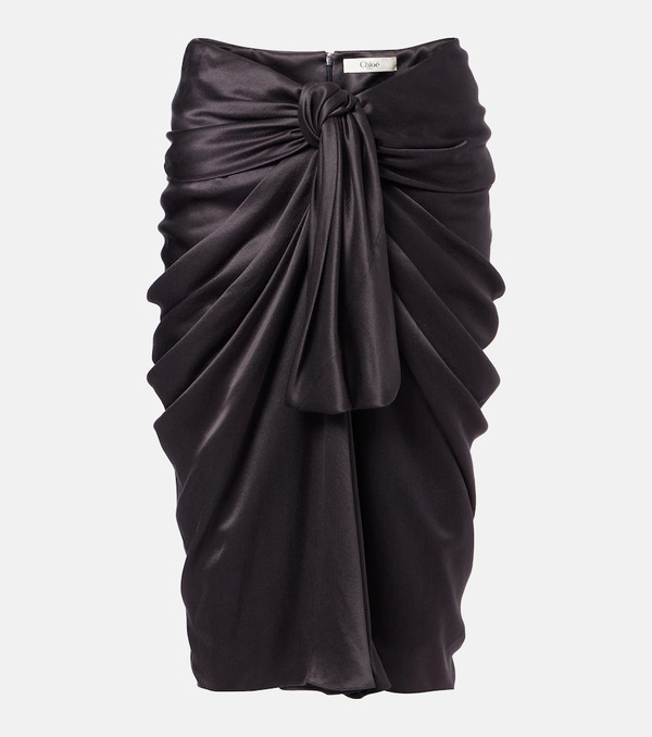  Chloe Chloe Gathered Silk Satin Midi Skirt 