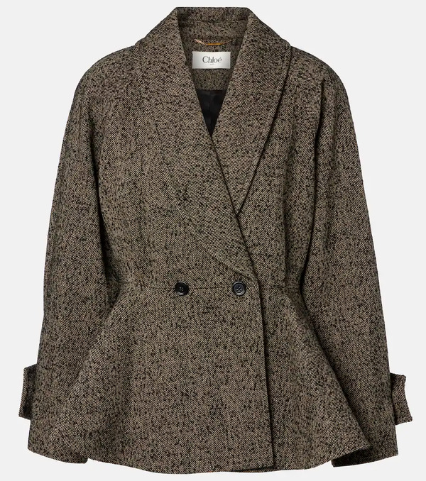  Chloe Chloe Herringbone Peplum Wool-blend Coat 