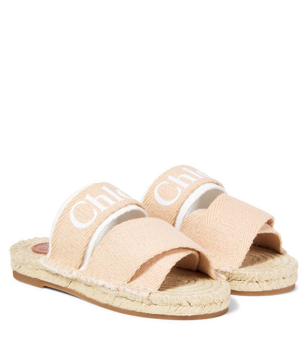  Chloe Kids Chloe Kids Logo Canvas Espadrille Slides 