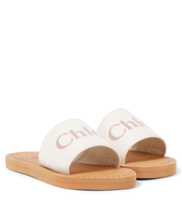  Chloe Kids Chloe Kids Logo Embossed Denim Slides 