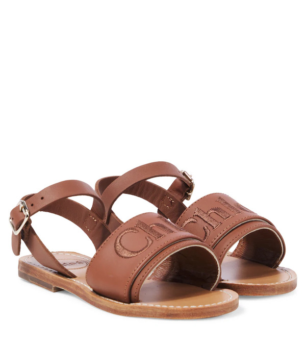  Chloe Kids Chloe Kids Logo Embroidered Leather Sandals 