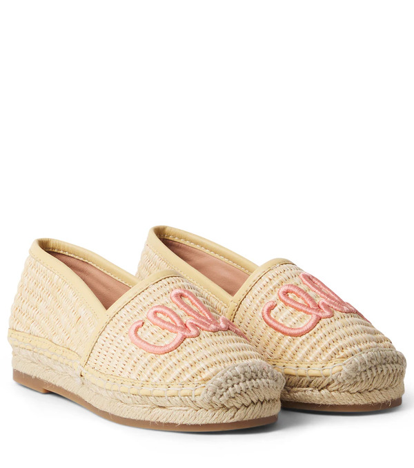  Chloe Kids Chloe Kids Logo Embroidered Raffia Espadrilles 