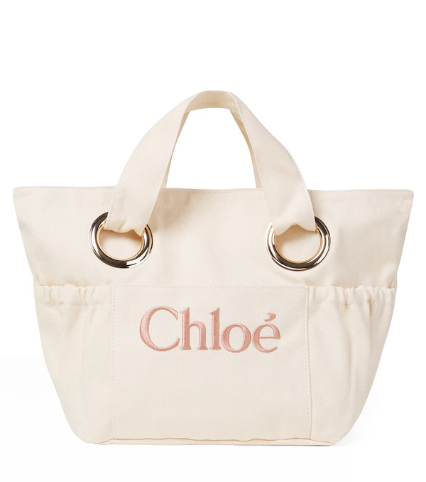  Chloe Kids Chloe Kids Logo Leather-trimmed Canvas Basket Bag 