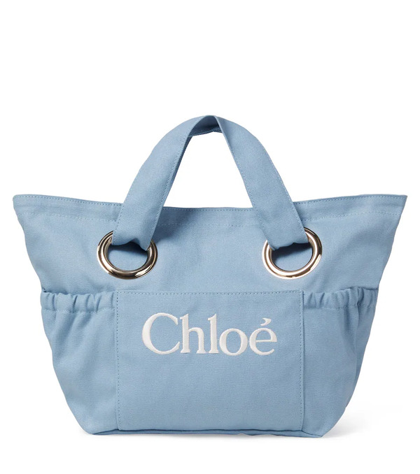  Chloe Kids Chloe Kids Logo Leather-trimmed Canvas Basket Bag 