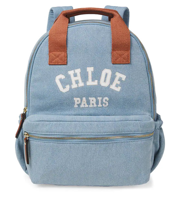  Chloe Kids Chloe Kids Logo Leather-trimmed Denim Backpack 