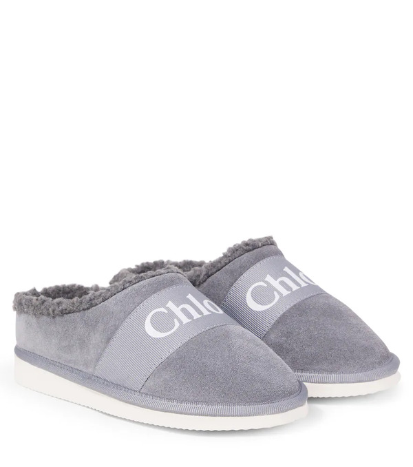  Chloe Kids Chloe Kids Logo Suede Slippers 