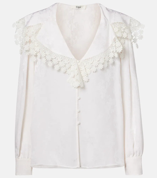  Chloe Chloe Lace-trimmed Floral Jacquard Silk Blouse 