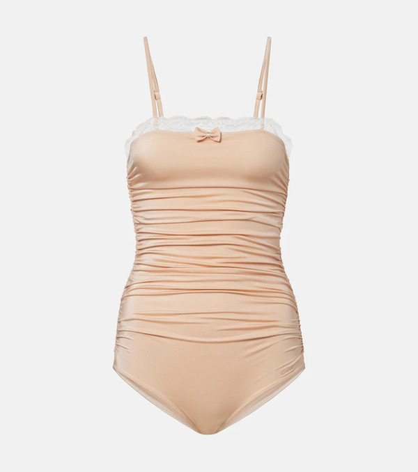  Chloe Chloe Lace-trimmed Ruched Bodysuit 