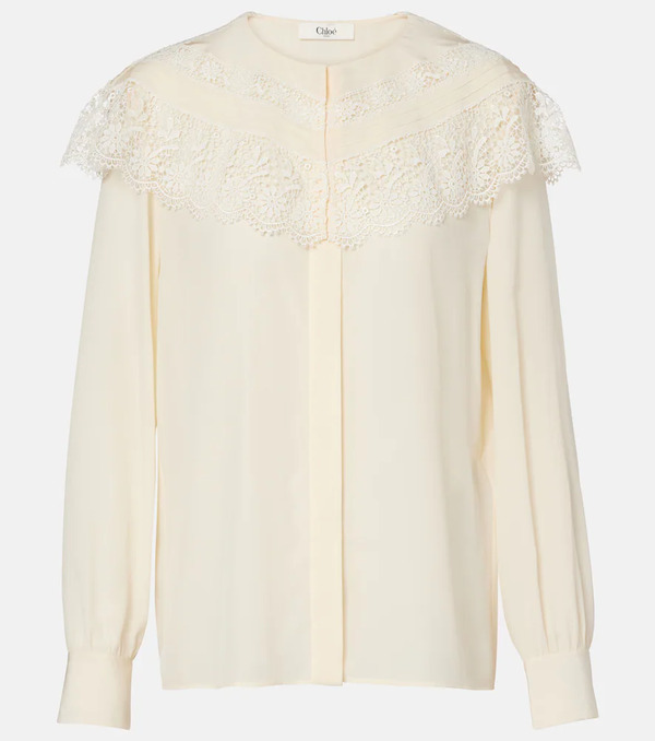  Chloe Chloe Lace-trimmed Silk Crepe De Chine Blouse 