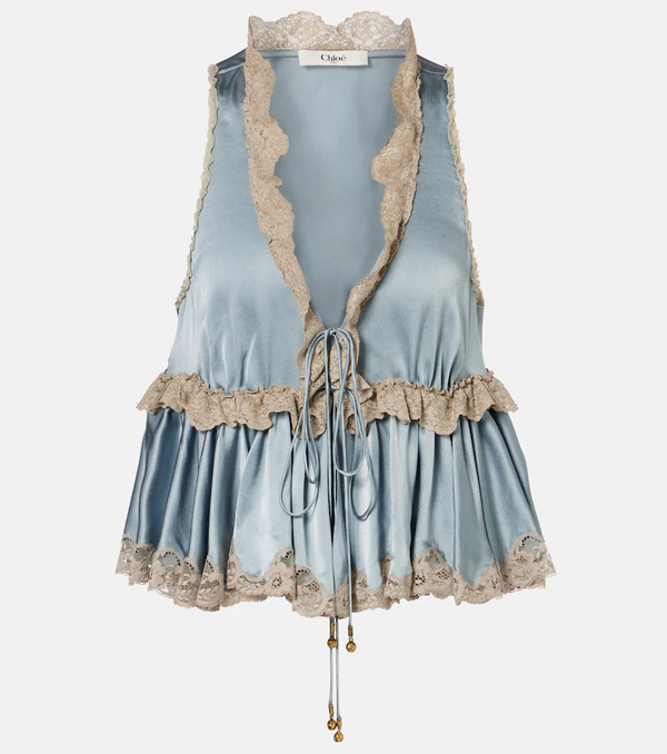  Chloe Chloe Lace-trimmed Silk Satin Top 