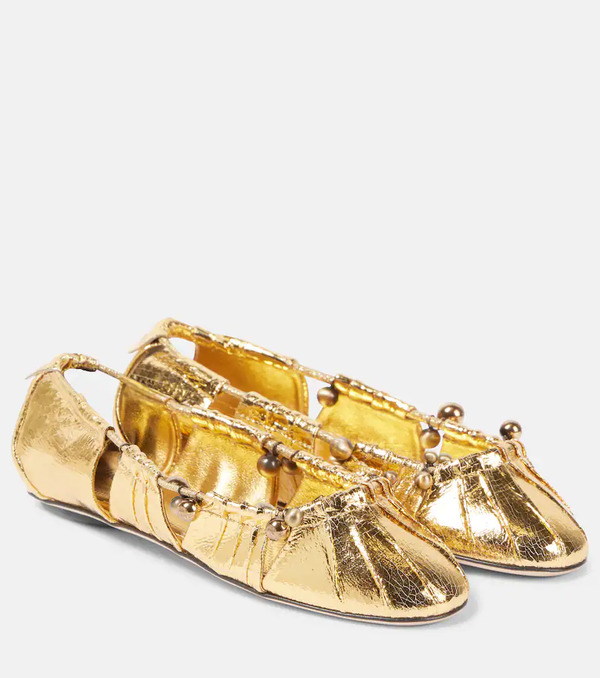  Chloe Chloe Luna Cutout Metallic Leather Ballet Flats 