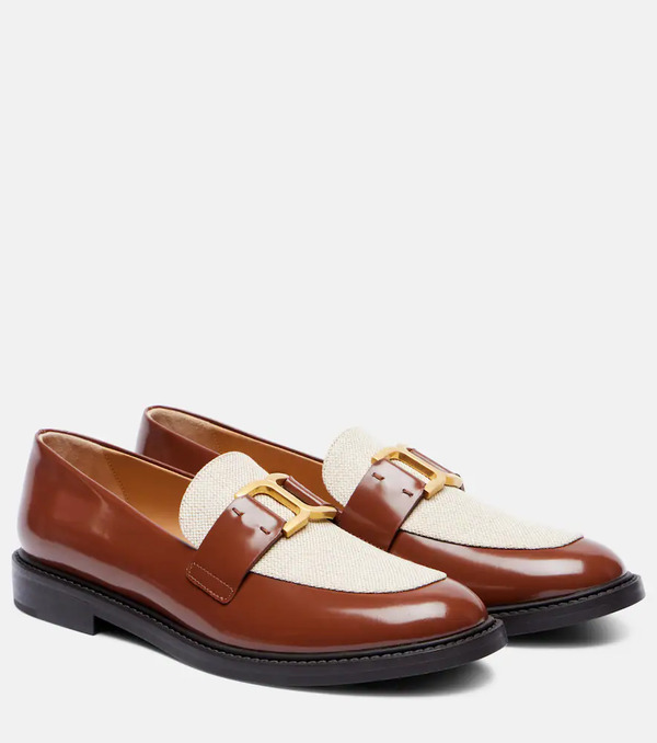  Chloe Chloe Marcie Leather And Canvas Loafers 