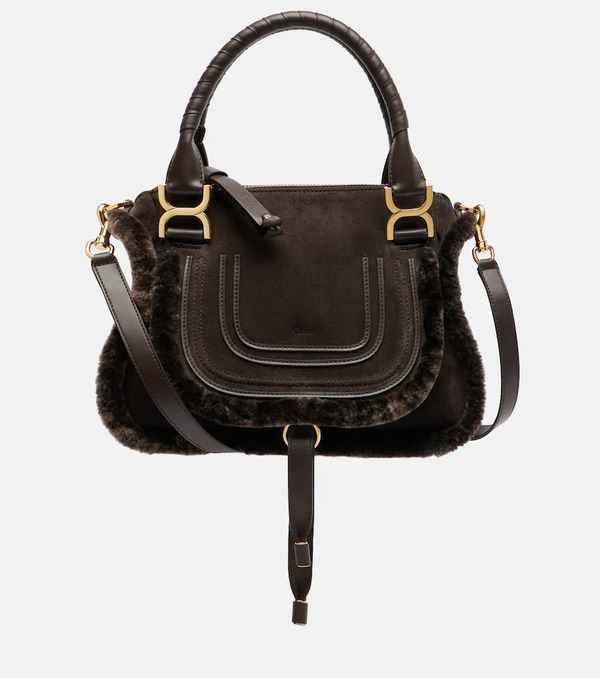  Chloe Chloe Marcie Small Shearling-trimmed Suede Tote Bag 