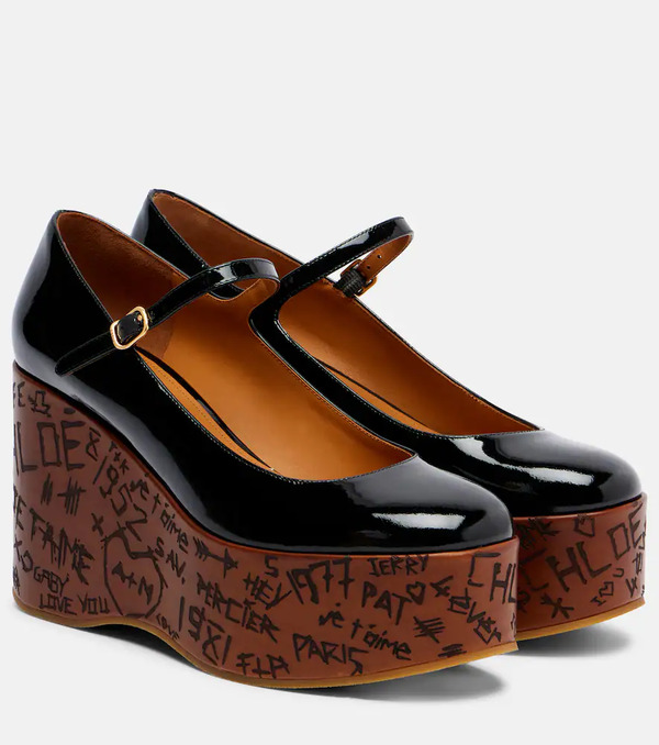  Chloe Chloe Maxime 80 Patent Leather Wedge Pumps 