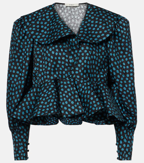  Chloe Chloe Polka-dot Peplum Silk Jacquard Blouse 