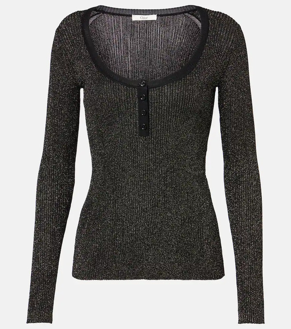  Chloe Chloe Ribbed-knit Lurexâ® Henley Shirt 