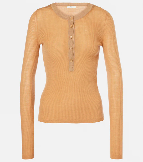  Chloe Chloe Ribbed-knit Wool Henley Shirt 